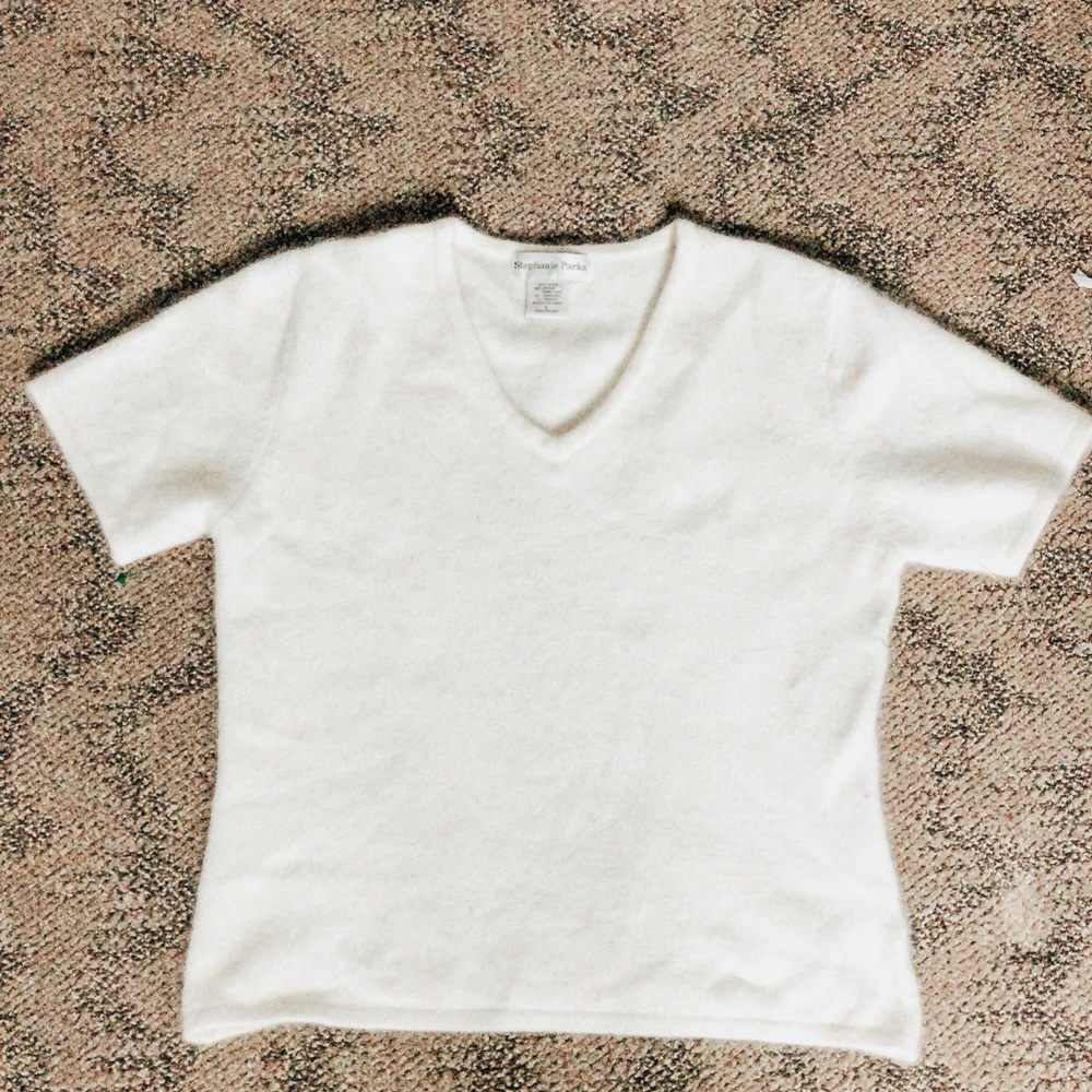 Short sleeve cropped angora sweater